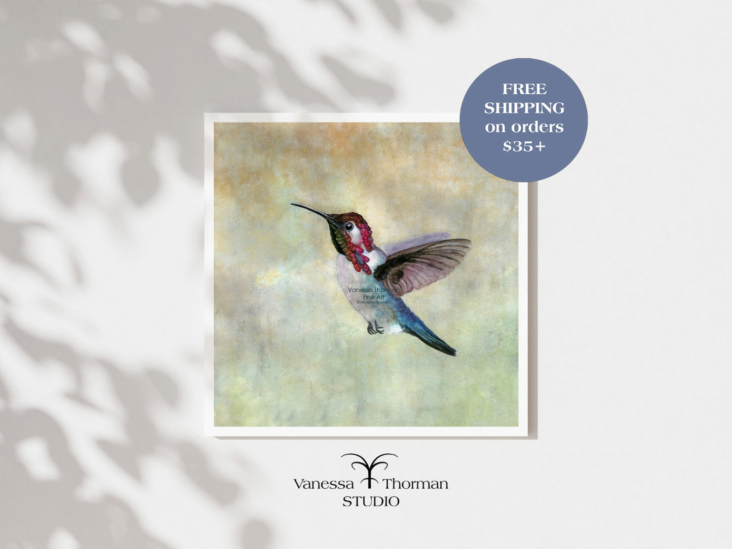 Bee Hummingbird watercolor art print by Vanessa Thorman, unframed