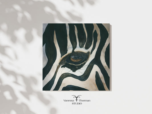 "Eye of the Storm" zebra eye watercolor art print by Vanessa Thorman, unframed
