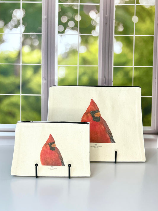 Cardinal Canvas Travel Pouch - Zippered Bag with Cardinal Art | Small or Large Size