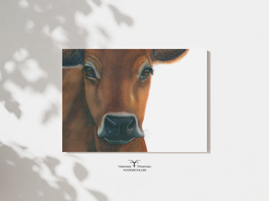 "Owen" Jersey Cow watercolor art print by Vanessa Thorman, unframed