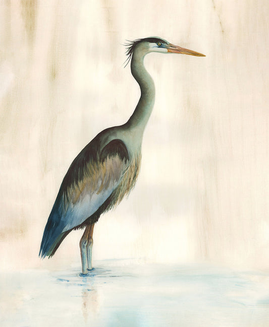 "Marsh Heron in Green" watercolor art print by Vanessa Thorman