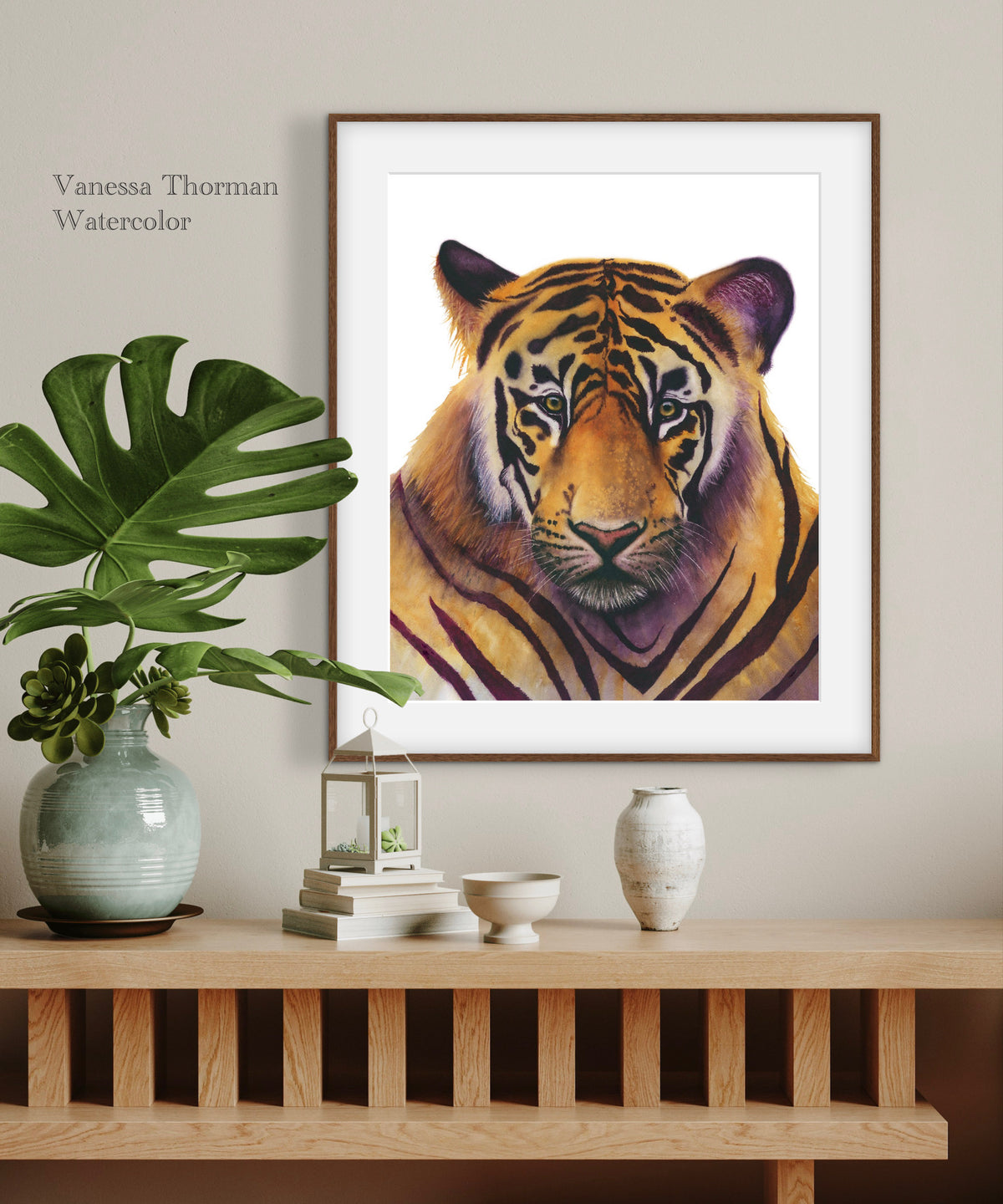 Framed "Noble" Bengal tiger watercolor art print by Vanessa Thorman, alternate view