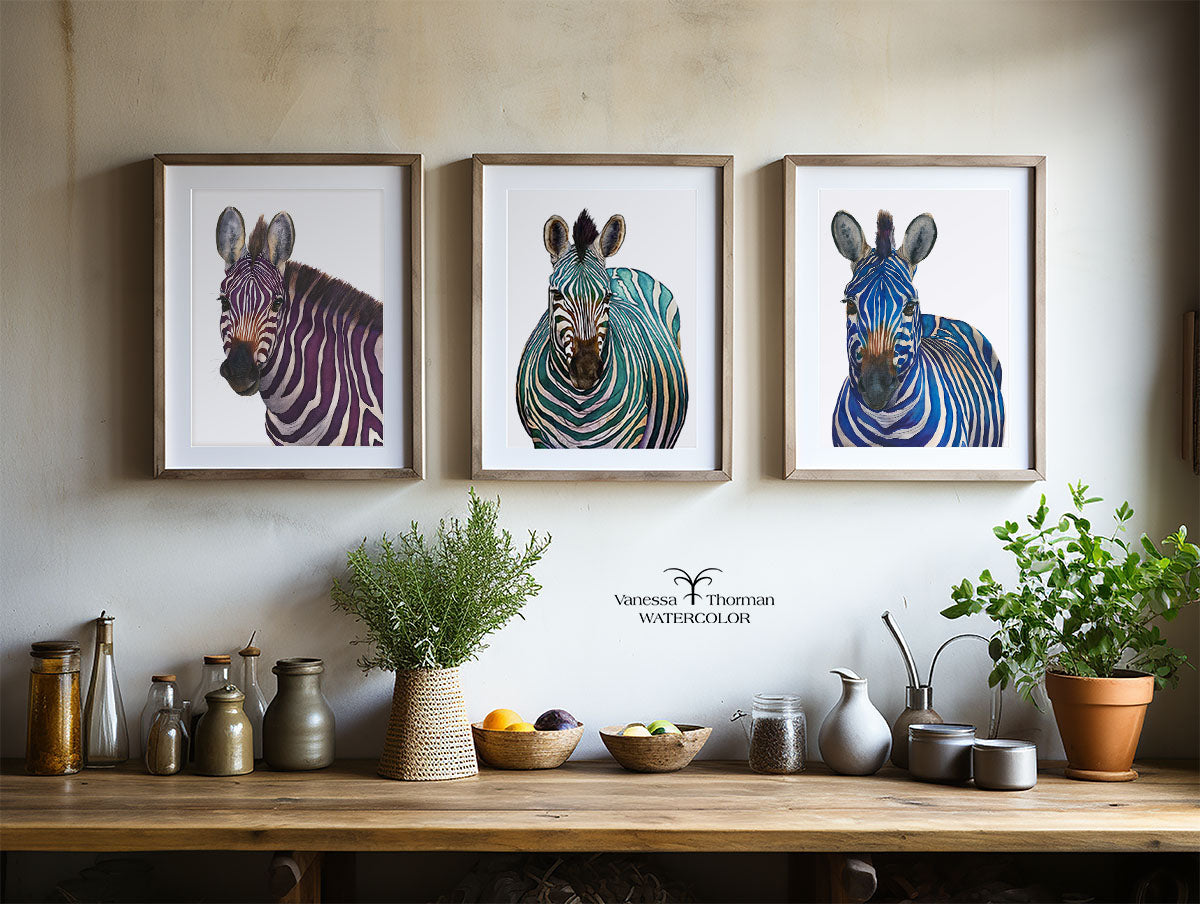 Zebra Limited Edition Watercolor Art Print — Jade, Magical Realism Wall Art