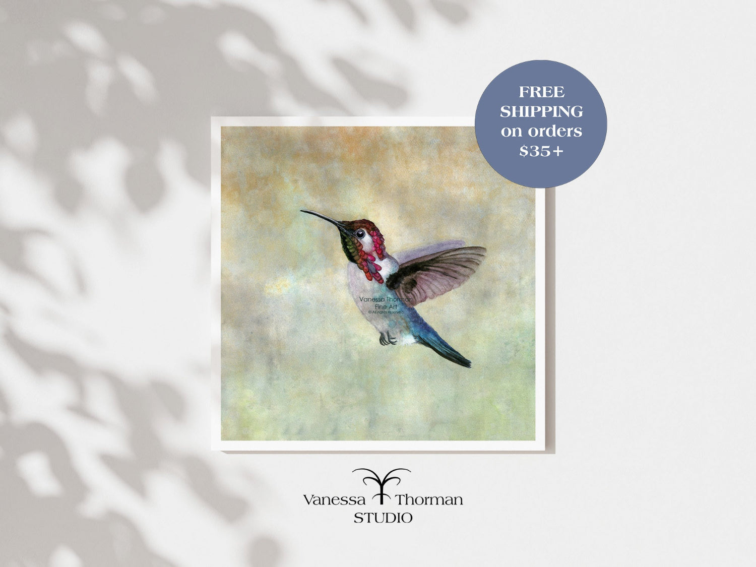 Bee Hummingbird watercolor art print by Vanessa Thorman, unframed