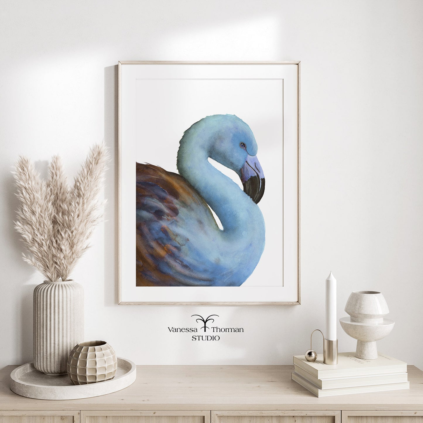 Blue Flamingo | Flamingo Watercolor Art Print | Bird Art Giclée