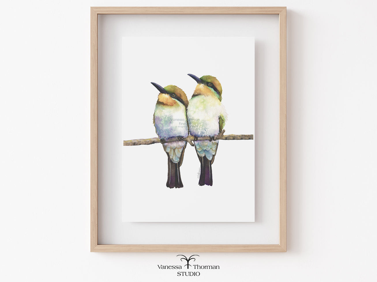 Framed "Birds of a Feather" Bee-Eater watercolor art print by Vanessa Thorman