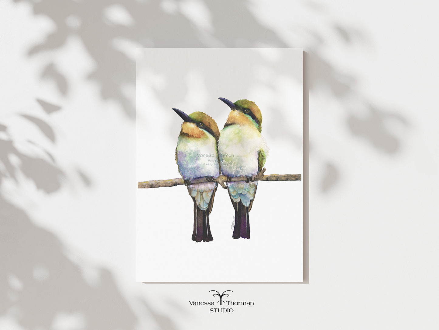 "Birds of a Feather" Bee-Eater watercolor art print by Vanessa Thorman, unframed