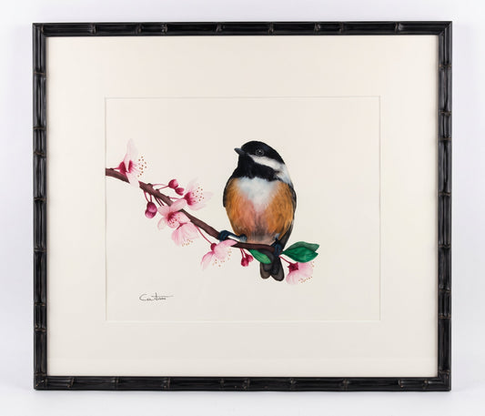 CHICKADEE IN BLOOM | Chickadee Art | Original Watercolor Painting
