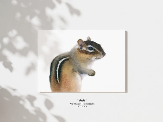 Chipmunk Watercolor Art Print with a white background by Vanessa Thorman, unframed