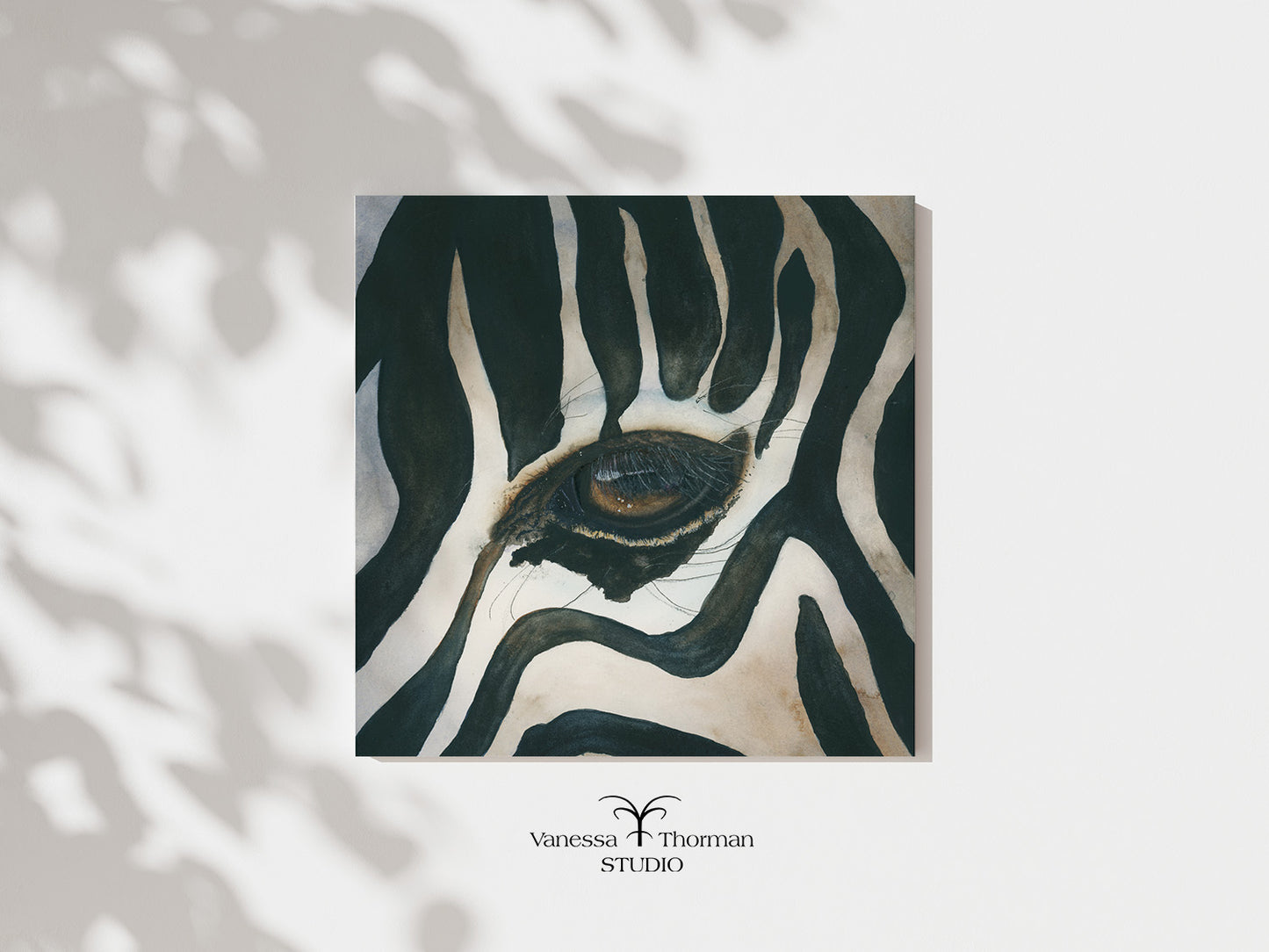"Eye of the Storm" zebra eye watercolor art print by Vanessa Thorman, unframed