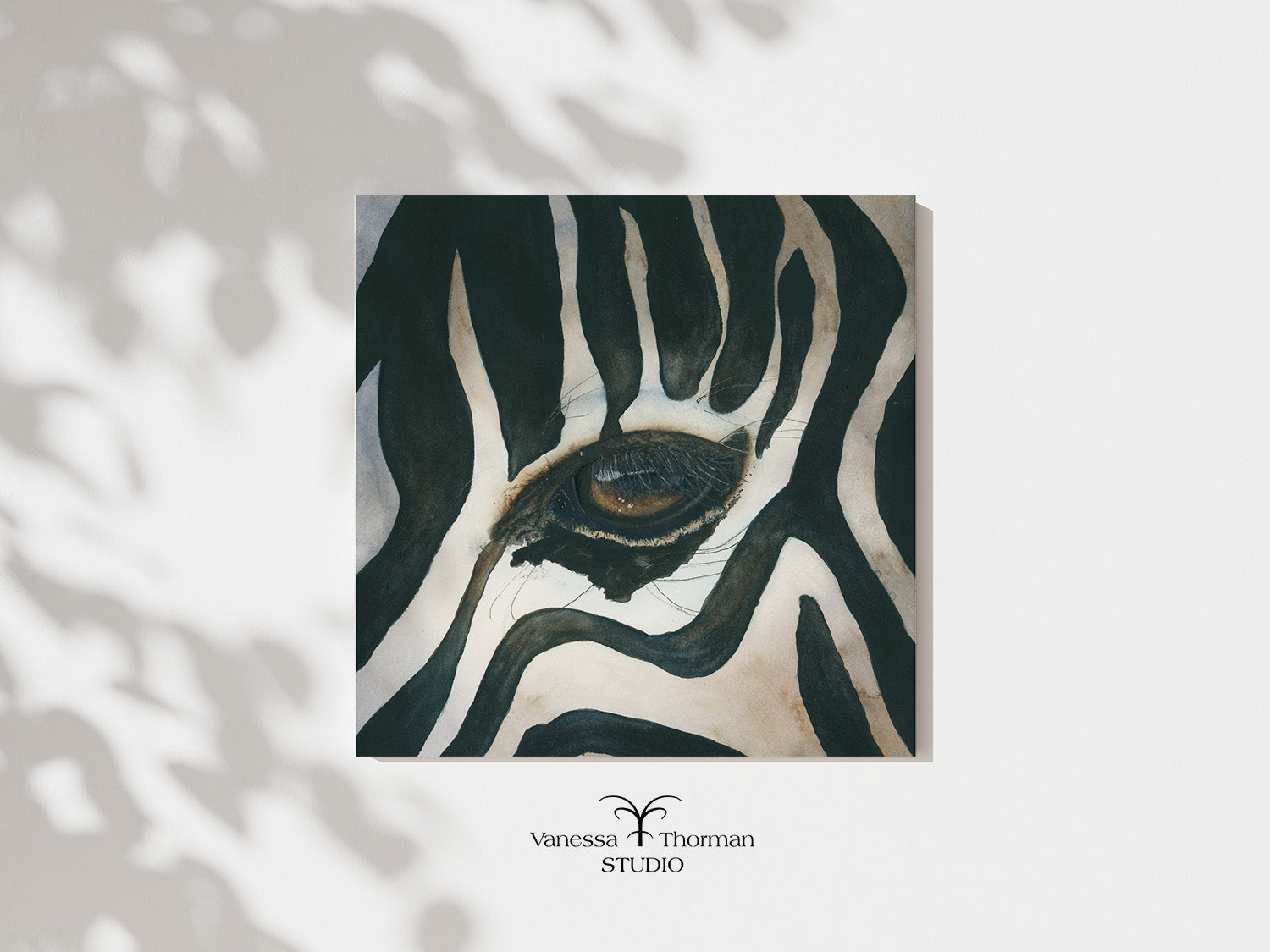 "Eye of the Storm" zebra eye watercolor art print by Vanessa Thorman, unframed