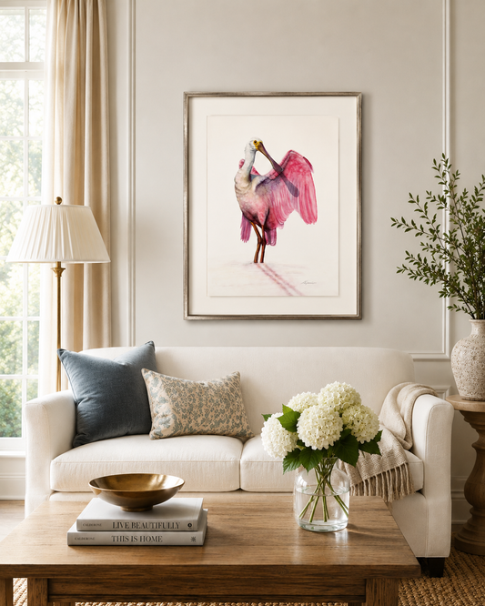 PRETTY IN PINK | Roseate Spoonbill Bird Art | Original Watercolor Painting