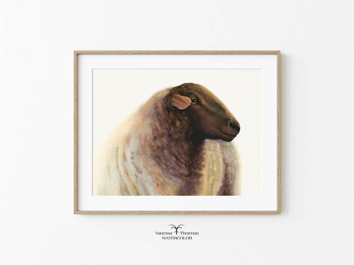 Art-Print.jpg	Framed "Theo" sheep watercolor art print by Vanessa Thorman