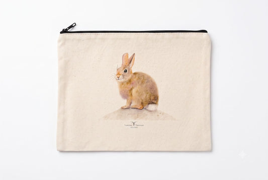 Bunny Canvas Travel Pouch – Zippered Bag with Watercolor Bunny Art | Small or Large Size