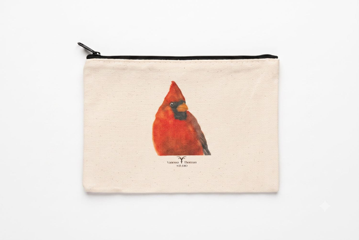 Cardinal Canvas Travel Pouch - Zippered Bag with Cardinal Art | Small or Large Size