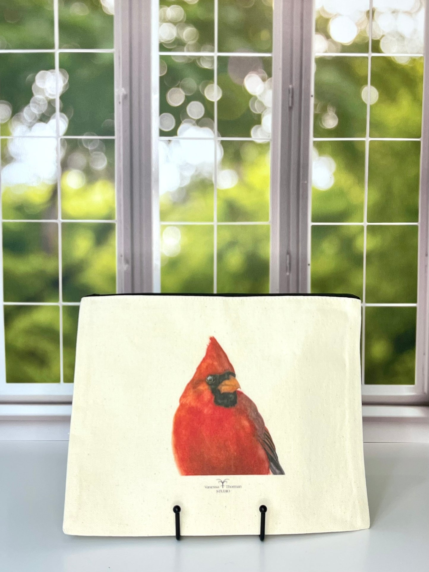 Cardinal Canvas Travel Pouch - Zippered Bag with Cardinal Art | Small or Large Size