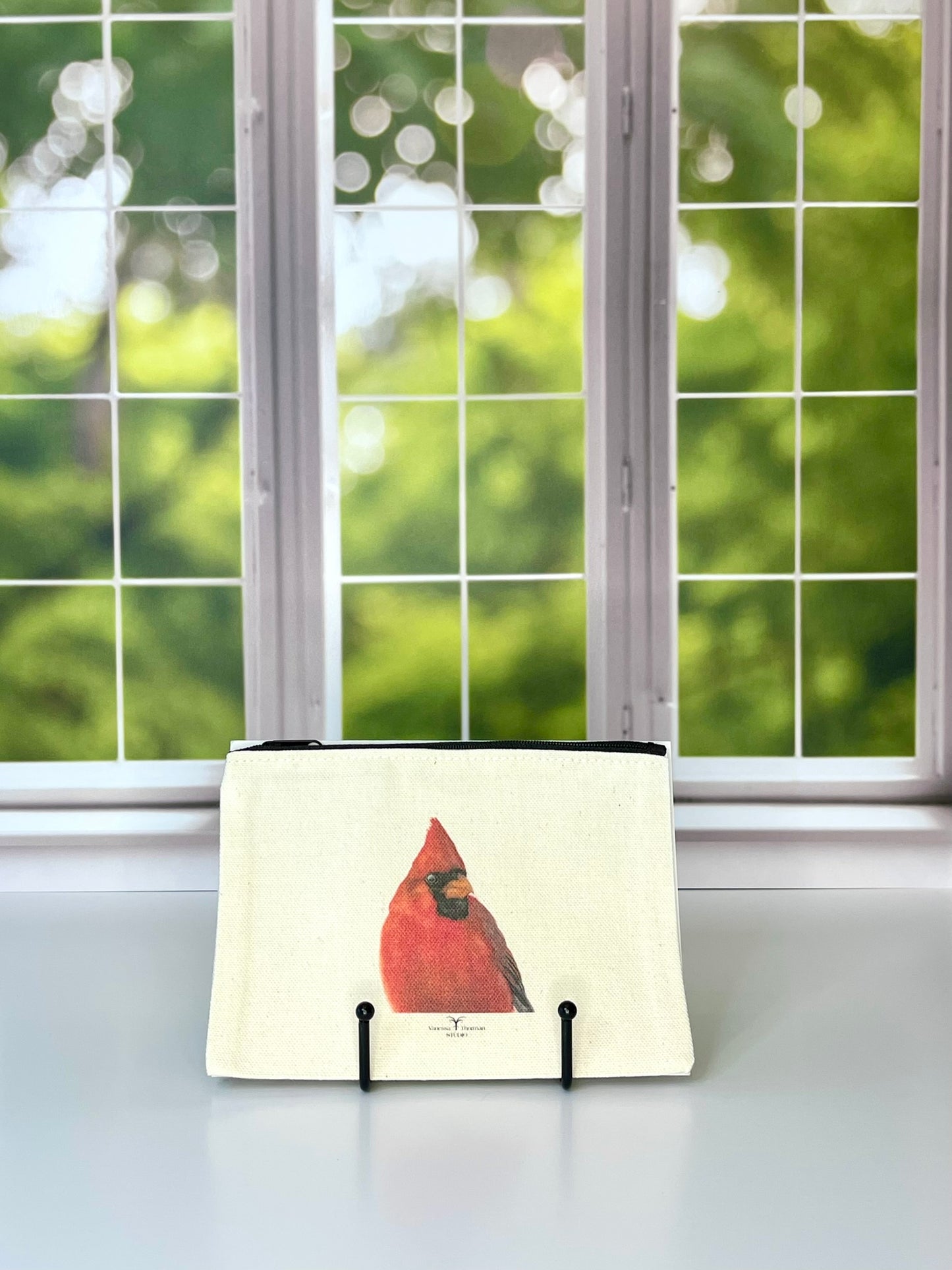 Cardinal Canvas Travel Pouch - Zippered Bag with Cardinal Art | Small or Large Size