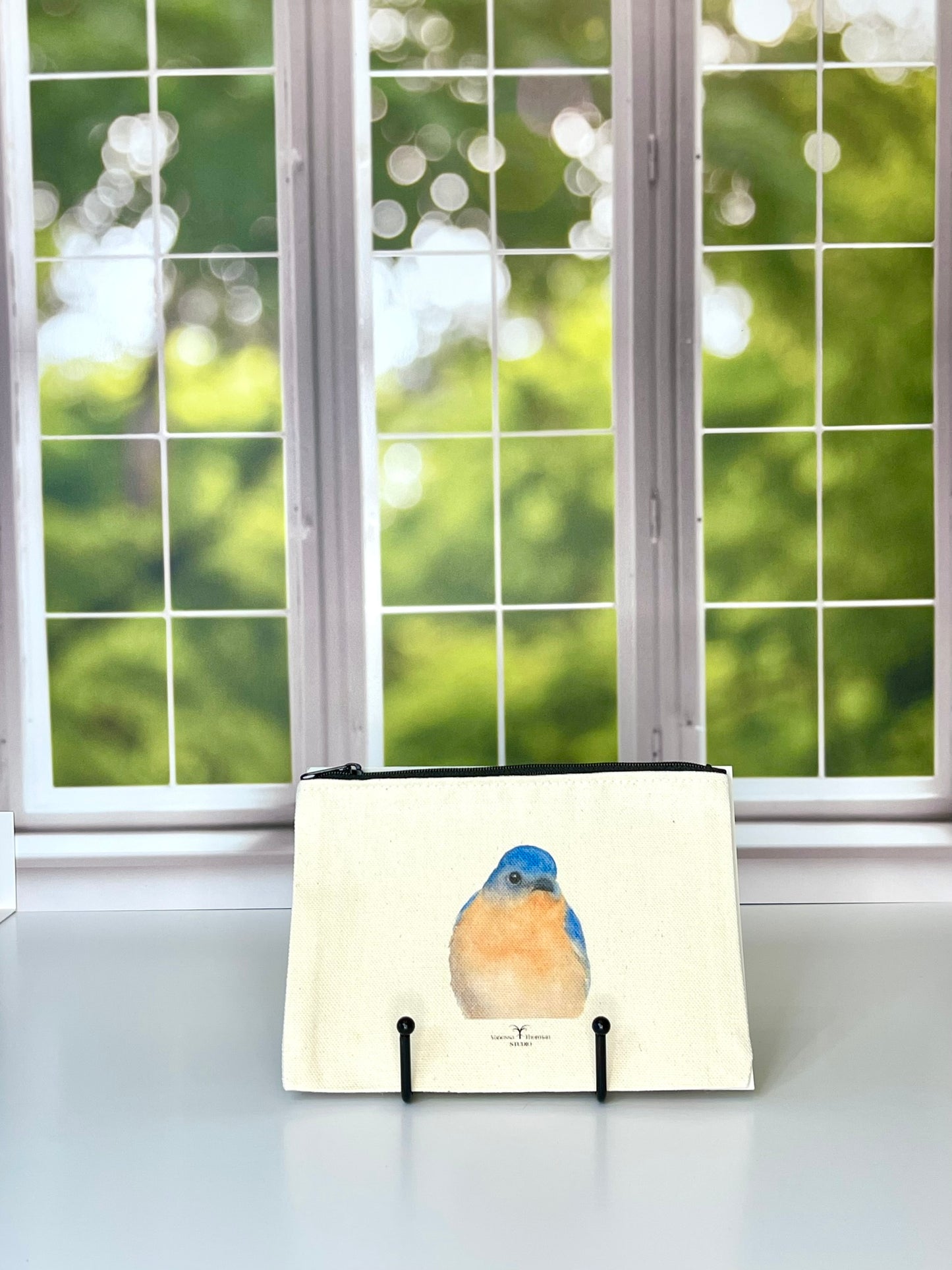 Bluebird Canvas Travel Pouch – Zippered Bag with Bluebird Art | Small or Large Size