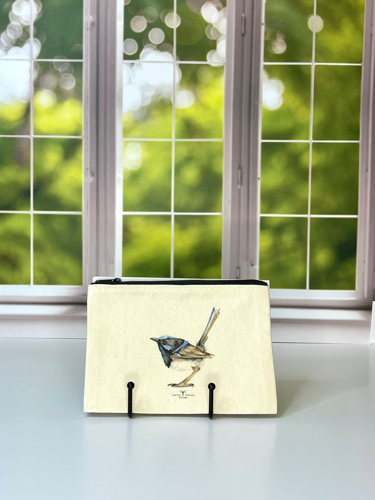 Fairywren Canvas Travel Pouch – Zippered Bag with Wren Art | Small or Large Size