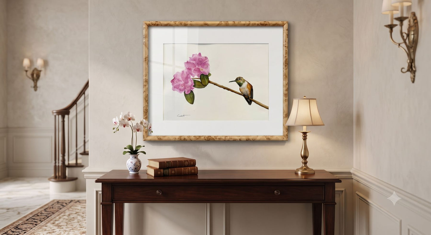IN FULL BLOOM | Rufous Hummingbird Art | Original Watercolor Painting