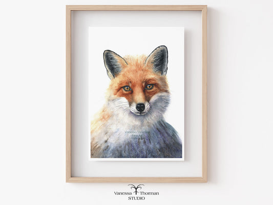 Framed "Italian Fox Portrait" watercolor art print by Vanessa Thorman