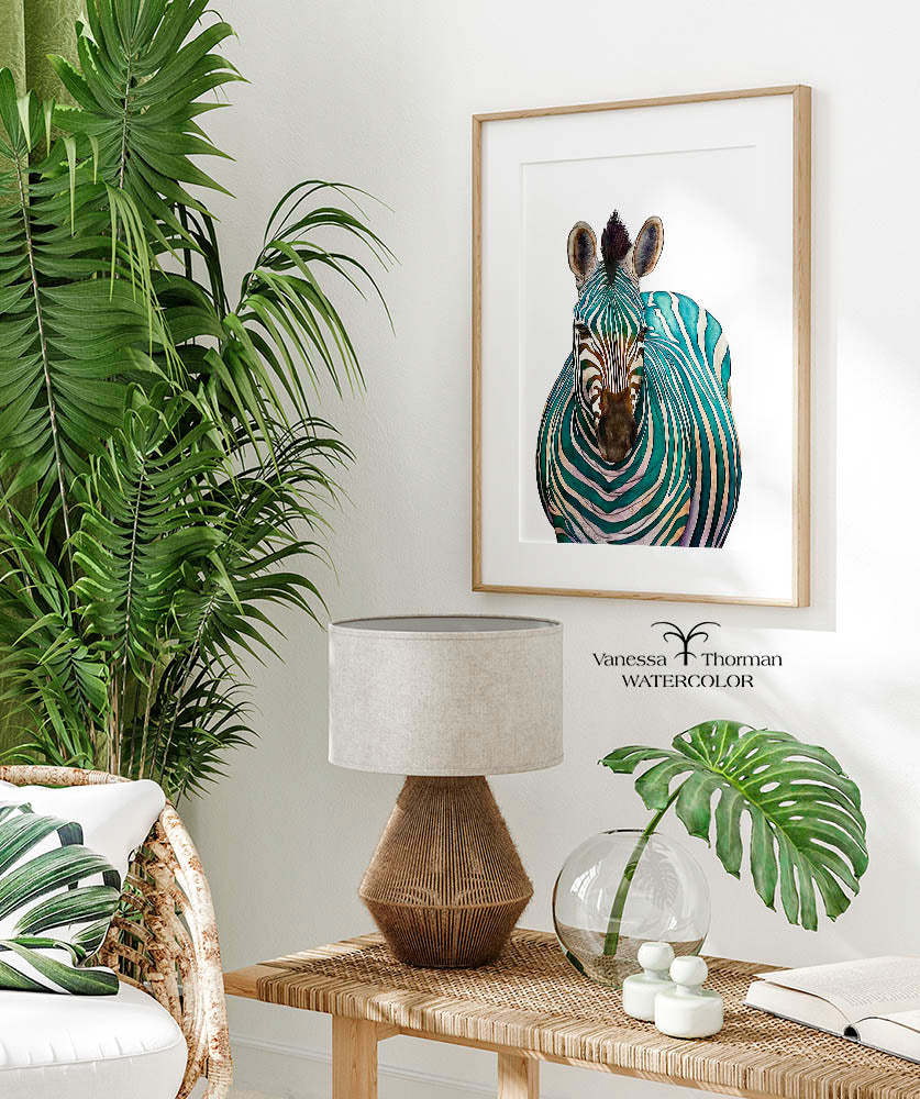 Zebra Limited Edition Watercolor Art Print — Jade, Magical Realism Wall Art