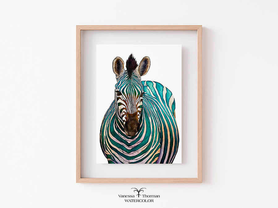 Zebra Limited Edition Watercolor Art Print — Jade, Magical Realism Wall Art