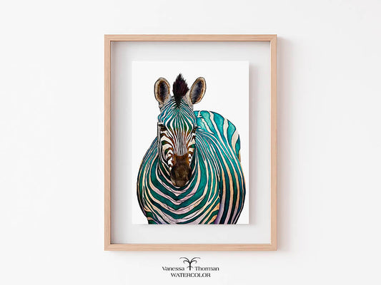 Zebra Limited Edition Watercolor Art Print — Jade, Magical Realism Wall Art
