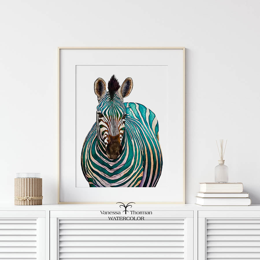 Zebra Limited Edition Watercolor Art Print — Jade, Magical Realism Wall Art