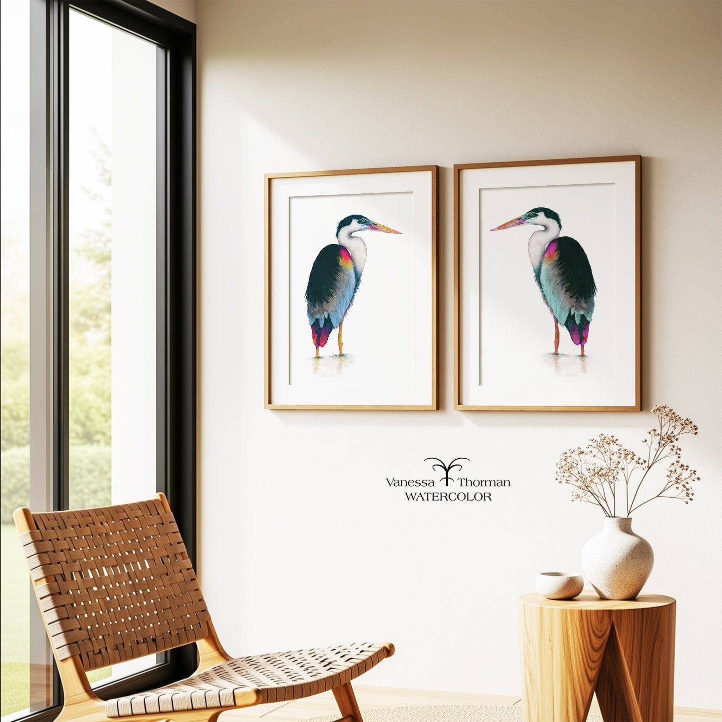 Jade Heron | Heron Watercolor Art Print | Bird Art Giclée