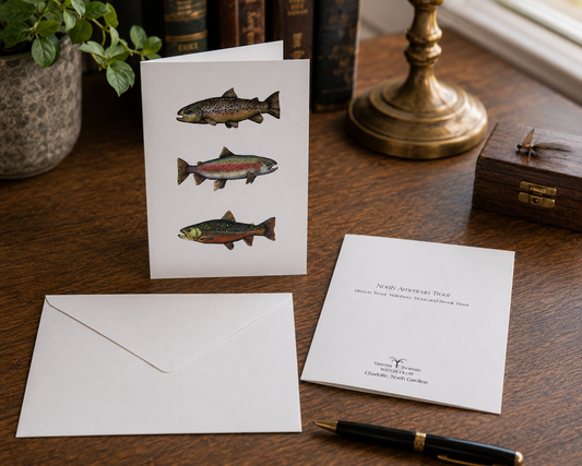North American Trout Notecard Set featuring Brown trout, rainbow trout, and brook trout.