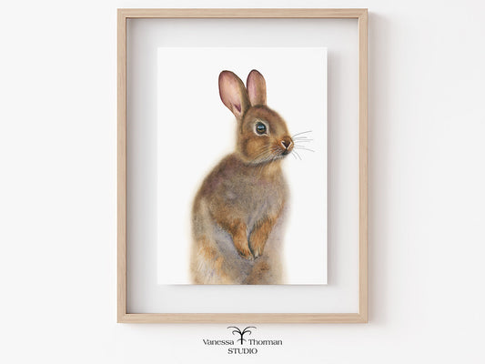 Framed "Nutmeg the Bunny" watercolor art print by Vanessa Thorman
