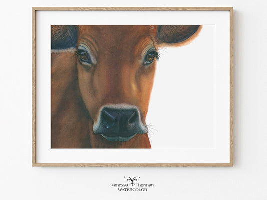 Framed "Owen" Jersey Cow watercolor art print by Vanessa Thorman