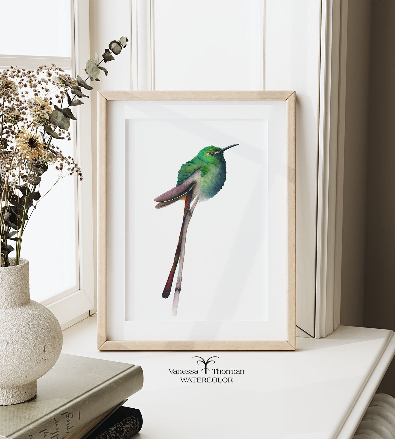 Red-Tailed Comet I | Hummingbird Watercolor Art Print | Bird Art Giclée