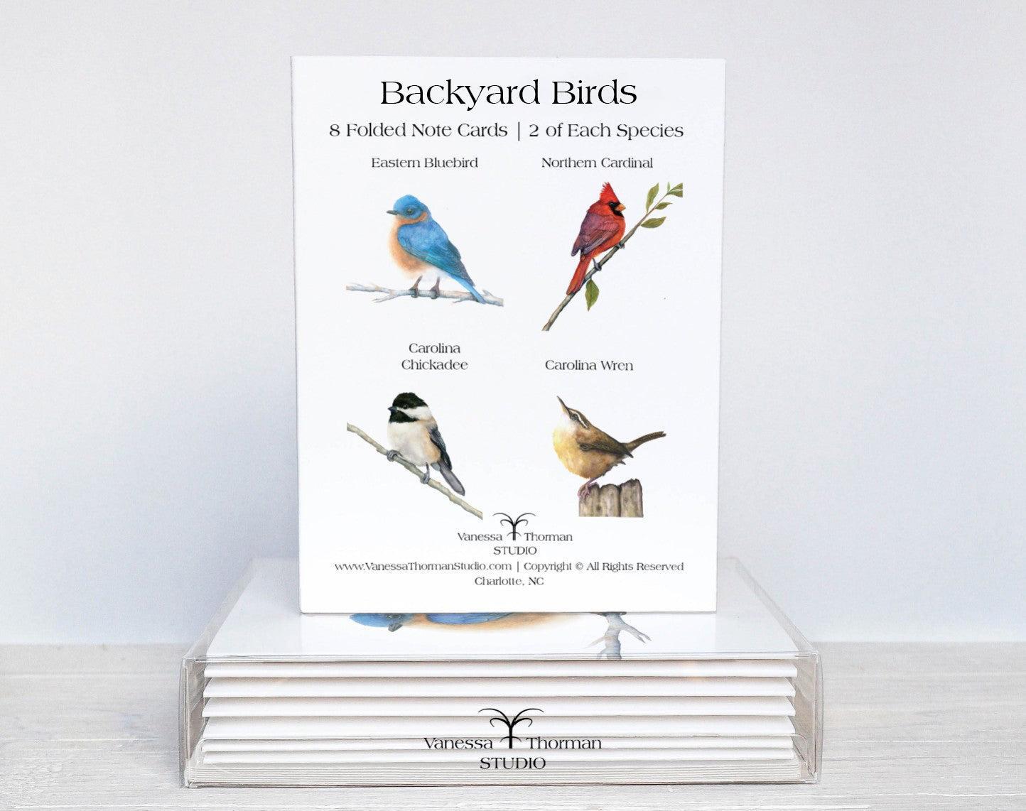 Backyard Birds notecard set packaged and ready for gifting