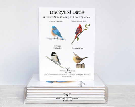 Backyard Birds notecard set packaged and ready for gifting