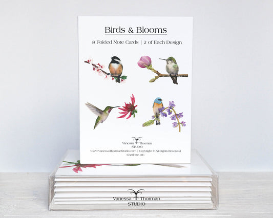 Birds & Blooms notecard set packaged and ready for gifting