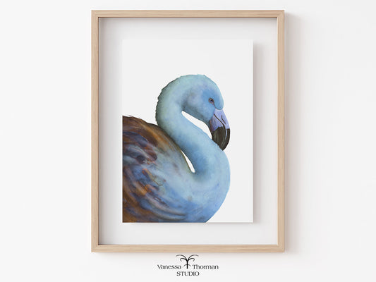 Framed Blue Flamingo watercolor art print by Vanessa Thorman