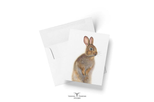 Eastern Cottontail Rabbit notecard shown with matching white envelope