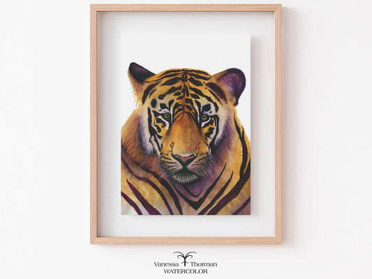 Framed "Noble" Bengal tiger watercolor art print by Vanessa Thorman