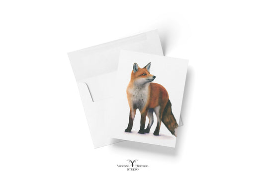 Red Fox notecard shown with matching white envelope