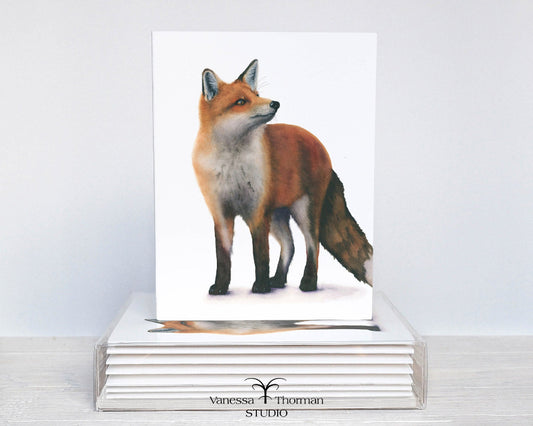 Red Fox watercolor notecard set with 8 blank folded cards ready for gifting