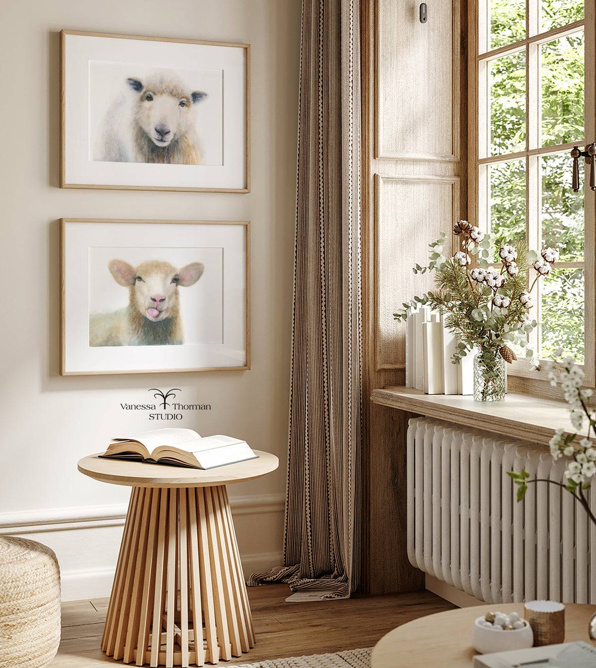 Two framed watercolor art prints displayed together on a wall, including "William"