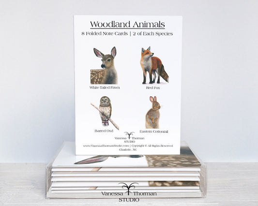 Woodland Animals watercolor notecard set with 8 blank folded cards ready for gifting
